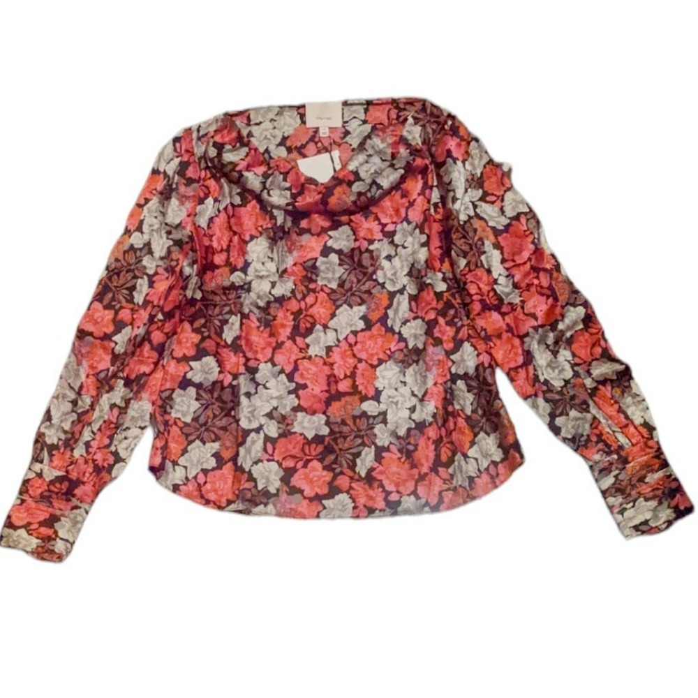 Cinq‎ a Sept Womens Silk Floral Cowl Neck Blouse Pink Orange ZW7343558Z Small